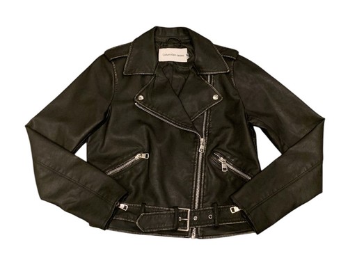 NWT Calvin Klein Distressed Faux Leather Motorcycle Biker Belted Jacket Zip SML - Picture 13 of 24