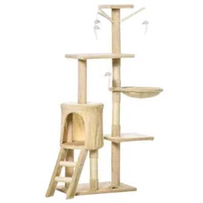53" Plush Sturdy Interactive Cat Condo Tower Scratching Post Activity Tree House