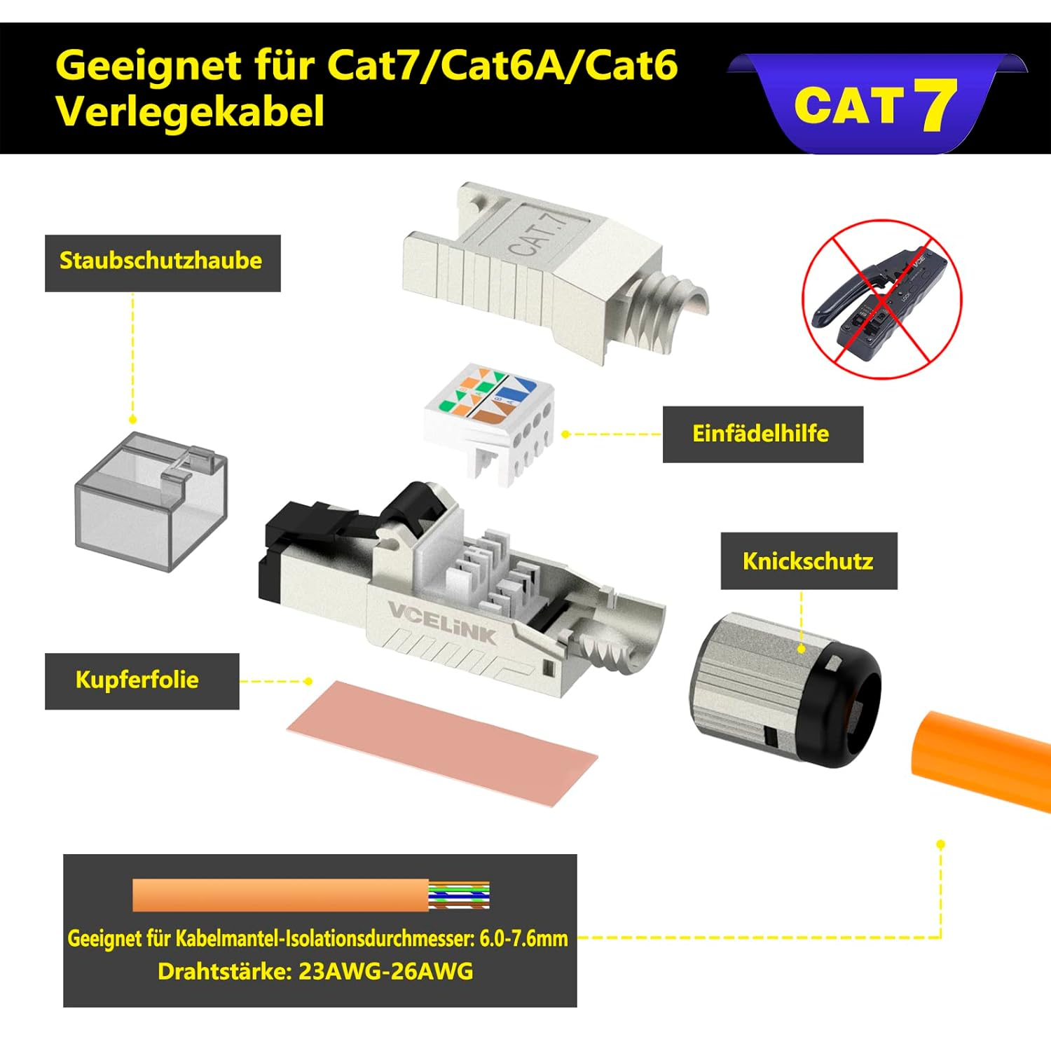 RJ45 Stecker Werkzeuglos Cat7 Netzwerkstecker Werkzeuglos Für Verlegekabel Cat7 eBay