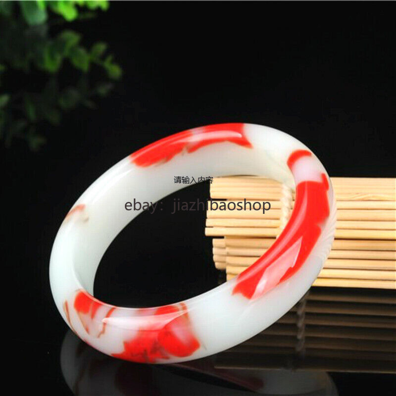 Natural Red White Jade Bangle Bracelet Genuine Jadeite Jewelry Amulet Women