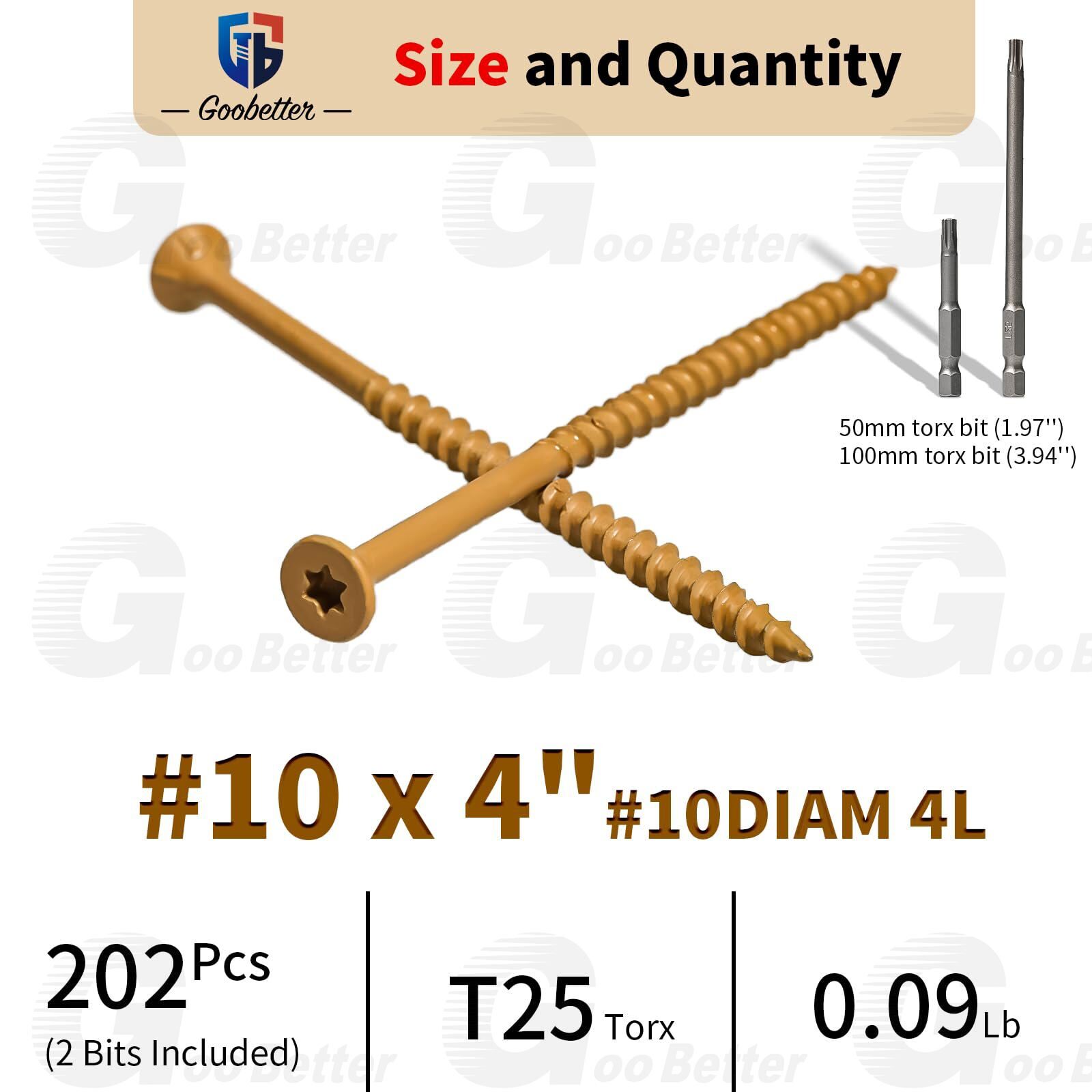 #10 x 4" Deck Screws T25 Torx Drive Self Tapping Wood Screw Exterior Fence Screw