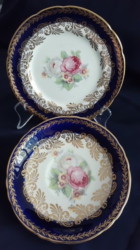 PARAGON By APPOINTMENT COBALT BLUE FINEBONE CHINA ROSE TRIO TEA CUP SAUCER PLATE - Picture 6 of 24