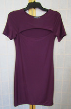 BooHoo Deep Plum Polyester/Elastane Peek-a-Boo Front Short Sleeve Women Dress 10