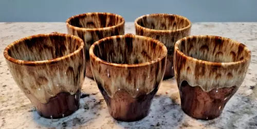 Cannonsburg Pottery Coffee Mug Brown Drip Set of 5 1960's