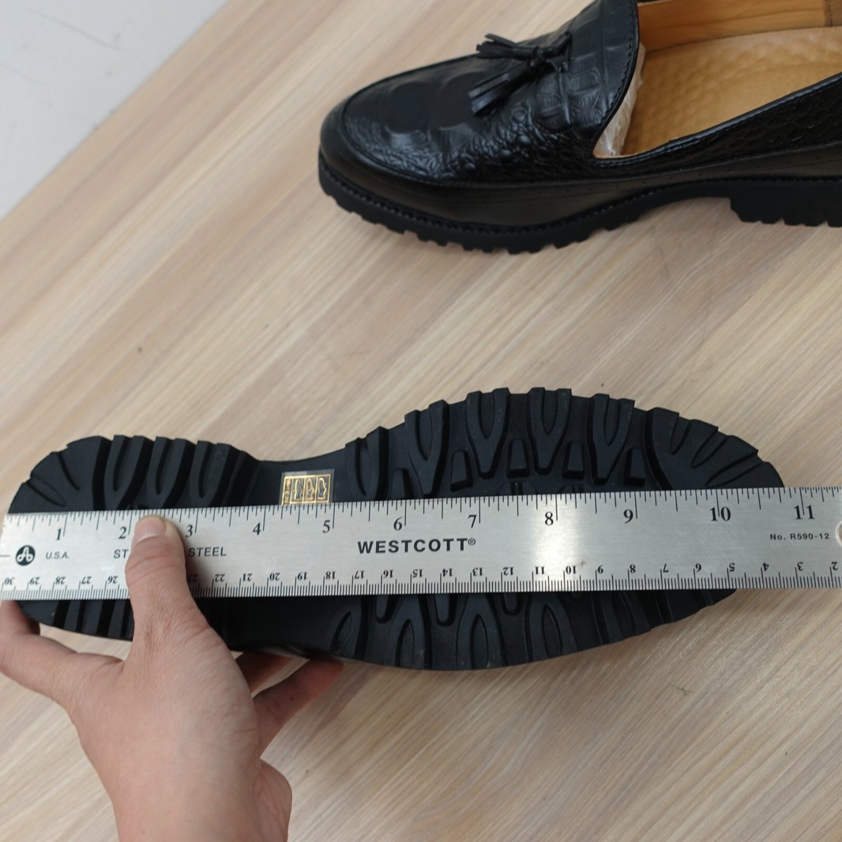 Black Tassel Crocodile Loafers Men 7.5 Pointed Oxford Formal  display picture 3