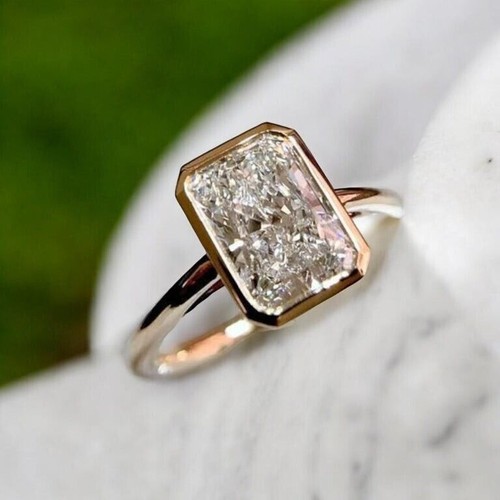 GIA 1.50 Cts Radiant Cut F/VS1 Diamond Solitaire Bezel Ring 18K Rose Gold - Picture 3 of 4