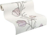 Rasch Vliestapete 733051, BlüTenranke Weiß Creme Mit Flieder-Lila