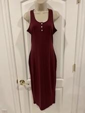 Temofon S Dark Red Maxi Dress RoundNeck Sleeveless Racer Back Button Knit