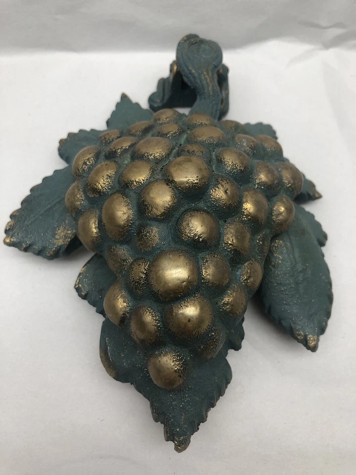 Brass Door Knocker Green Leaf With Gold Grapes 6”H X 5”W Solid  - Image 2 of 4
