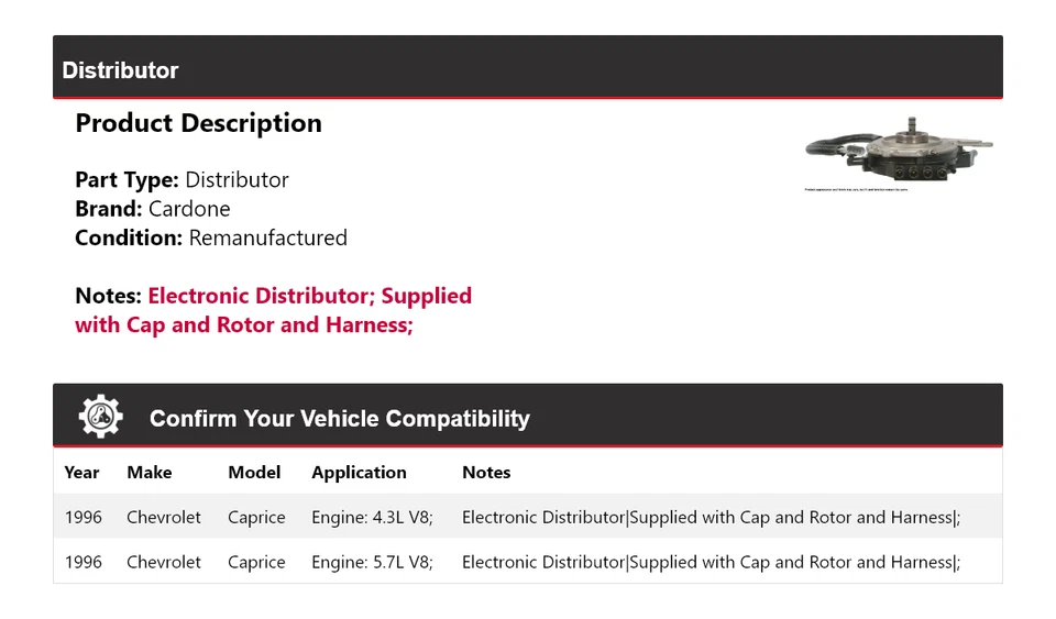Chevrolet Caprice 1996 distribuidor Cardone Foto 2 de 4
