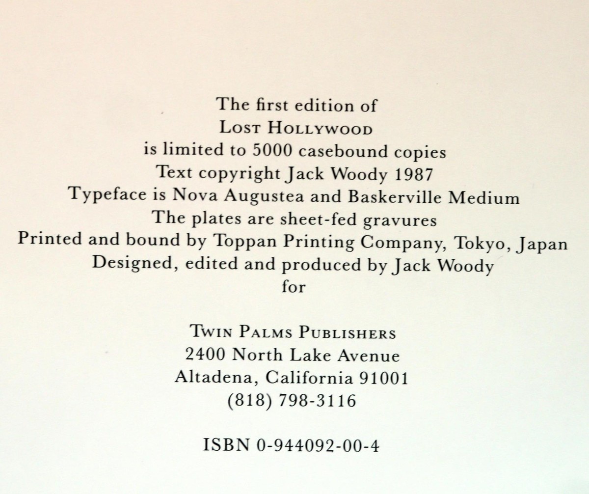 アート・デザイン・音楽 LOST HOLLYWOOD / Jack Woody Jack Woody 1st Edition 1987 Lost Hollywood Twin Palms B+W Gravure