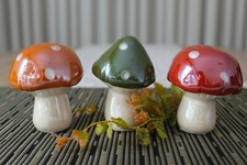 3 x Deko Pilz 9cm Keramik Herbst glasiert gl�...