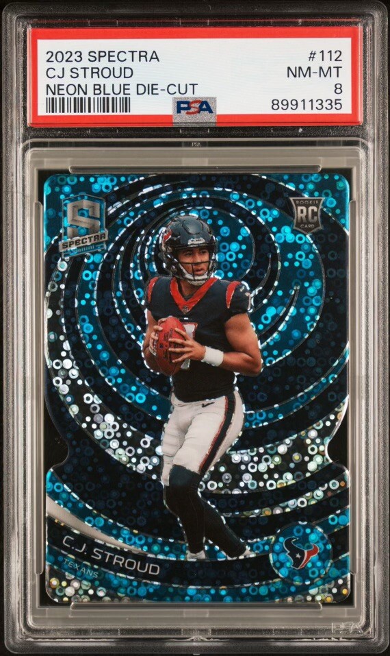 2023 Panini Spectra C.J. Stroud 34/50 Neon Blue Die-Cut PSA 8 One Pop Highest view 1