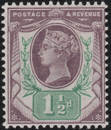 1887 JUBILEE SG198 11/2d DULL PURPLE & GREEN "HORNS" VARIETY UNMOUNTED MINT