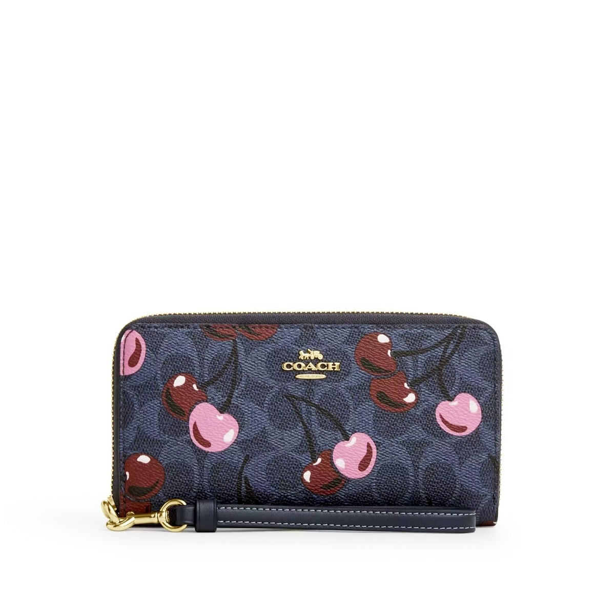COACH Long Zip Around Wallet Signature Canvas Cherry Print
