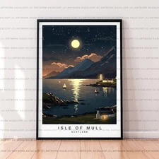 Isle Of Mull Night Scene Scotland Unframed Illustration Coastal Lighthouse Art