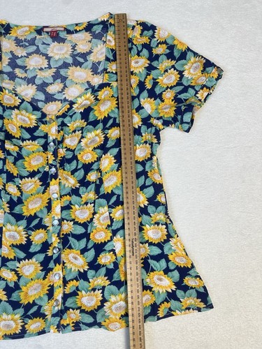 Joe Browns Womens Size 12 AUS Sunflower V-neck Blouse Top Pearl Button Front - Picture 13 of 14