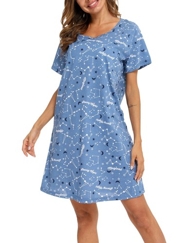 Womens Nightgowns Cotton Sleepwear Plus Size Sleep Shirts Short Sleeves Night... - Picture 3 of 7