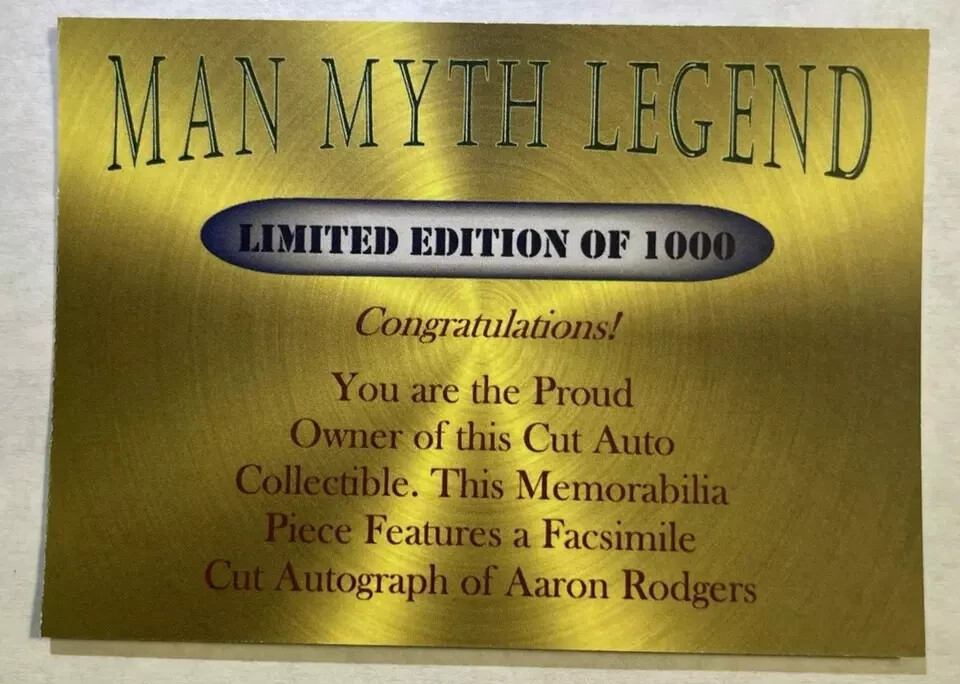 Aaron Rodgers Man Myth Legend Card /1000 Facsimile Auto Green Bay Packers eBay