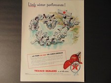 1955 TEXACO DEALERS Cartoon Dalmations skating on pond vintage art print ad