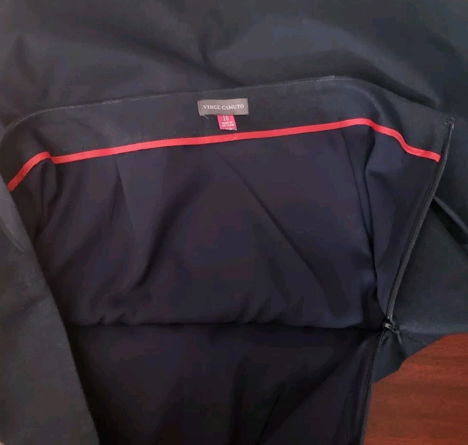 Saia Vince Camuto feminina tamanho 10 comprimento do joelho zíper cruzado azul escuro dourado - Imagem 4 de 4