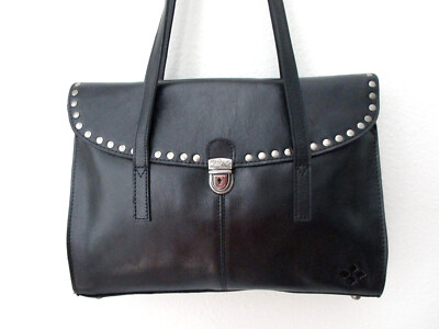 PATRICIA NASH VERBANIA BLACK LEATHER STUDDED SATCHEL PURSE - NEW