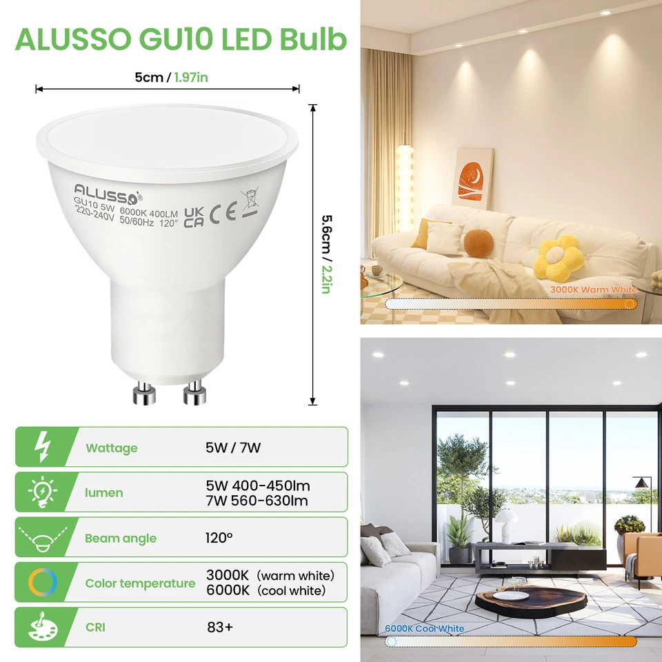 1-100 Pack LED GU10 Light Bulbs 5W 7W Warm Cool White 120° Energy Saving 230V UK - Image 2 of 4