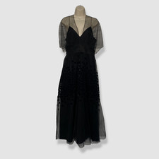 2490 Lela Rose Women's Black Flocked Polka Dot Tulle A-Line Dress Size 10