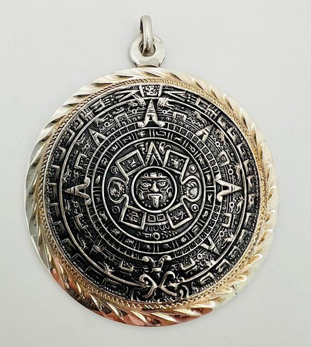 Großer Mexiko Anhänger Sterling Silber Azteken Maya-Kalender massiv