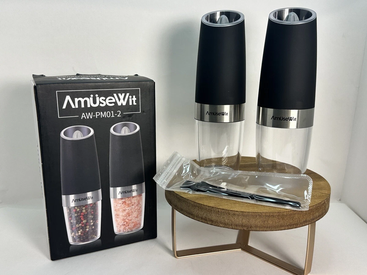 AmuseWit Automatic Gravity Electric Salt & Pepper Grinder w/ White Light,  Black