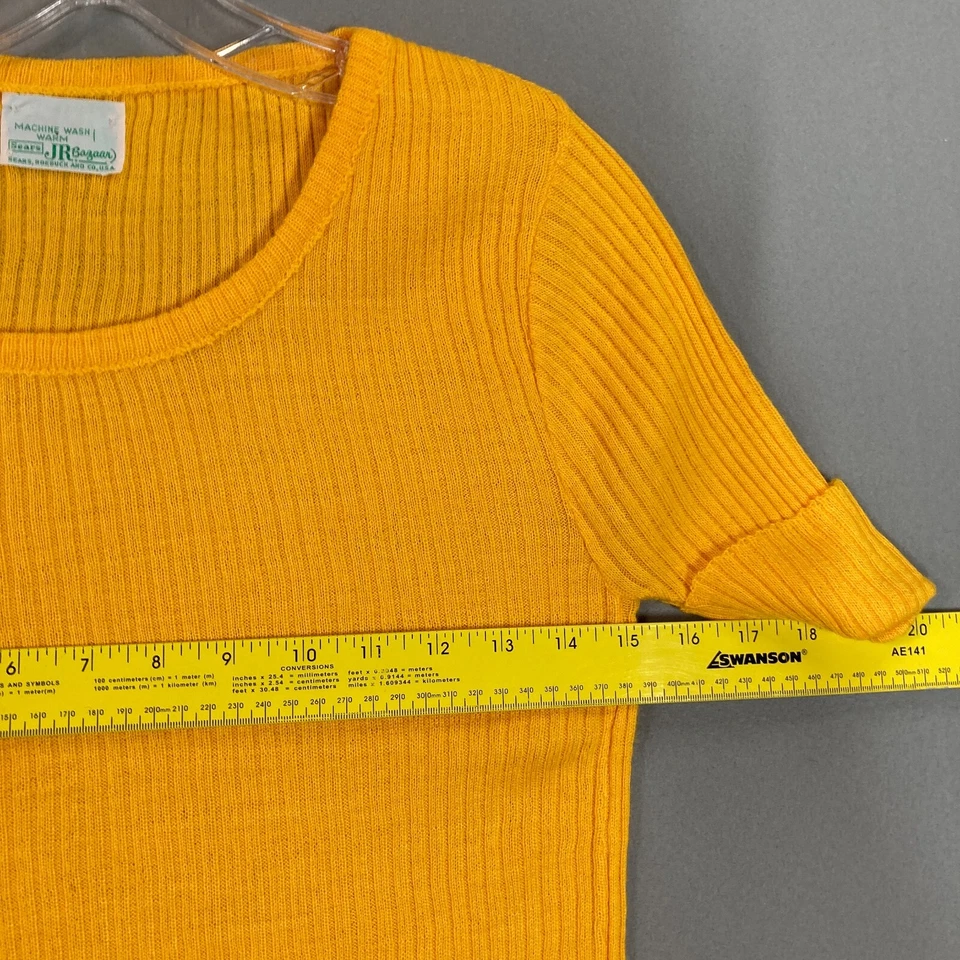 VTG Sears Jr Bazaar Scoop Neck Sweater 70s Womens XS/S Mustard Yellow NWOT S/S - Image 3 of 4