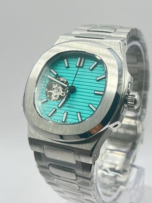 Custom Watch Open Heart Automatic   Turquoise Dial | Integrated Bracelet