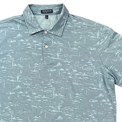 Peter Millar Crown Comfort Pique Polo L Blue Gray Desert Motorcycle Print