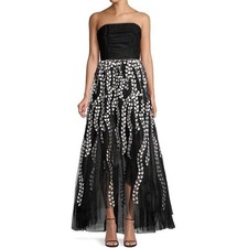 BCBGMAXAZRIA Black Strapless Gown White Gold Floral Embroidered $528, Size 4 NWT