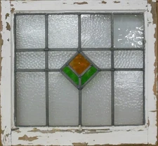 GEOMETRICAL OLD ENGLISH LEADED STAINED GLASS WINDOW 21.5" X 20"