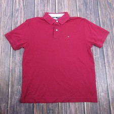Tommy Hilfiger Polo Shirt Mens Medium Red Solid Logo Cotton Short Sleeve