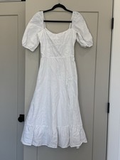 Reformation Belgium Linen White Midi Dress Slit Women’s 4 Small Ruffled  Bridal