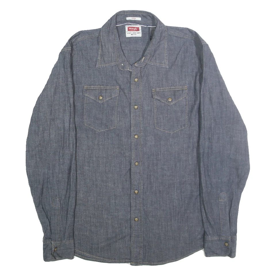 WRANGLER Mens Blue Indigo Cotton Blend Shirt L Casual Long Sleeve Button