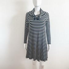 Lou & Grey XXS Preppy Striped  Drawstring Cowl Neck Athleisure Long Sleeve Dress