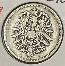 1880 H Germany One 1 Mark Rare Date 169k Mint