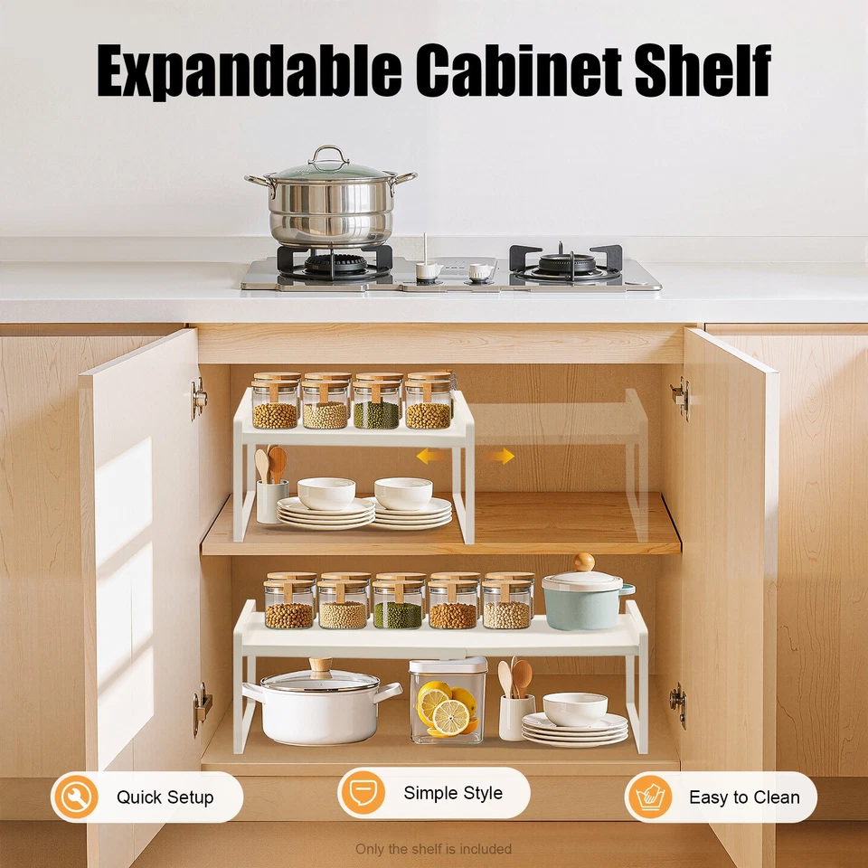 Teleskop-Schrankeinsatz, Ausziehbar von 34-63cm, Belastbar bis 10 kg, Weiß - Immagine 3 di 4