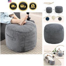 Round Stuffed Pouf Ottoman Gray, 20" D x 20" W x 15" H