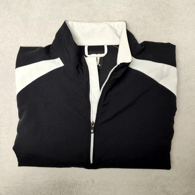 FootJoy Jacker Mens Large Black White 1/4 Zip Pullover Golf Pockets Lined Wind