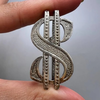 14K Weißgold über strukturiert mit Sternmotiven signiert Dollar Symbol Geldkl...