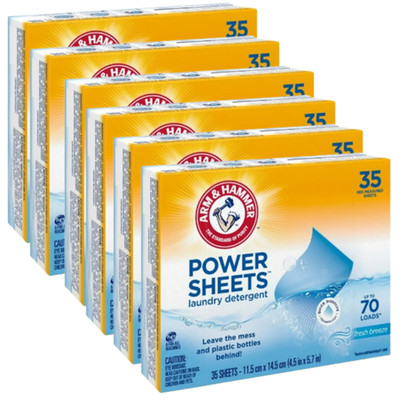 Arm & Hammer Power Sheets Laundry Detergent Fresh Breeze   6 Pack (35 Sheets Ea)