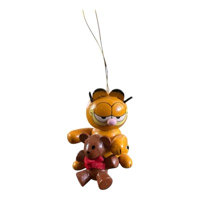 Vintage Rare 1980 s Daikin Wooden Garfield Cat Teddy Christmas Tree Ornament