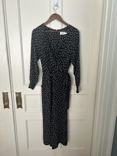 Eliza J Polka Dot Cropped Belted Jumpsuit Womens Size 8 Black White Classic
