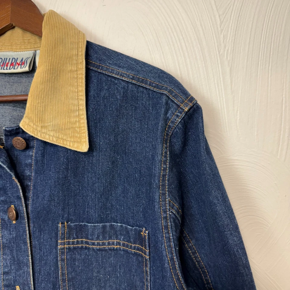 Vintage 90s Bill Blass Blue Jean Denim Chore Jacket Corduroy Collar Women Size S - Image 2 of 4