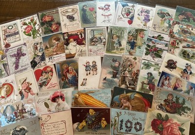 Lot of 50 Holidays Greetings Postcards~Xmas~Easter~Valentines~ Santa~etc.~r266