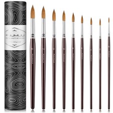 9 PCS Sable Watercolor Paint Brushes Set Round Pointed Oval Wash Art Craft